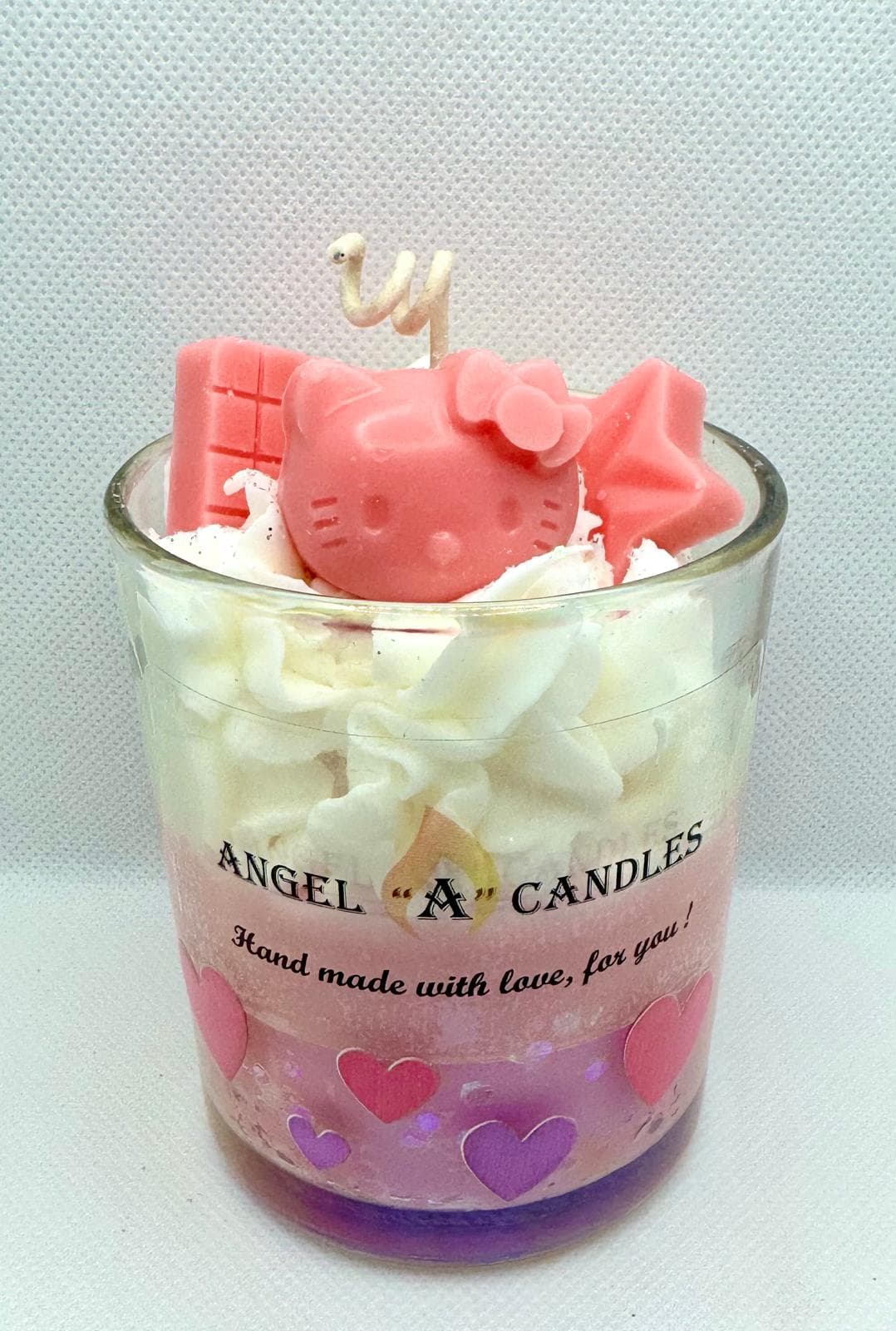 Angel "A" Candles vela decorativa artesanal de Hello Kitty en vaso