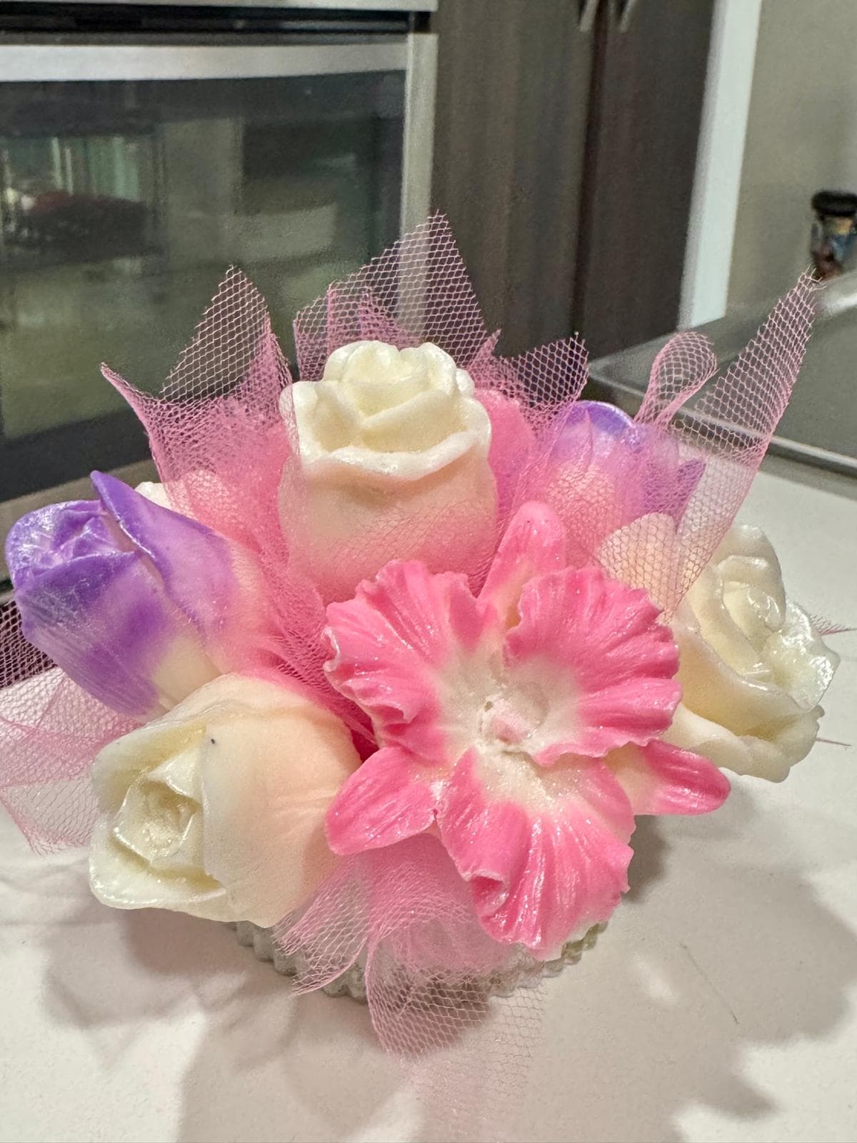 Handmade wax flower bouquet candle